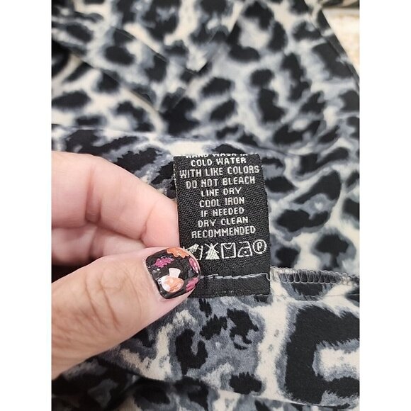 BCBGMaxAzria Black & Cream Animal Print Long Sleeve Button Down Blouse Top XS - Picture 7 of 8